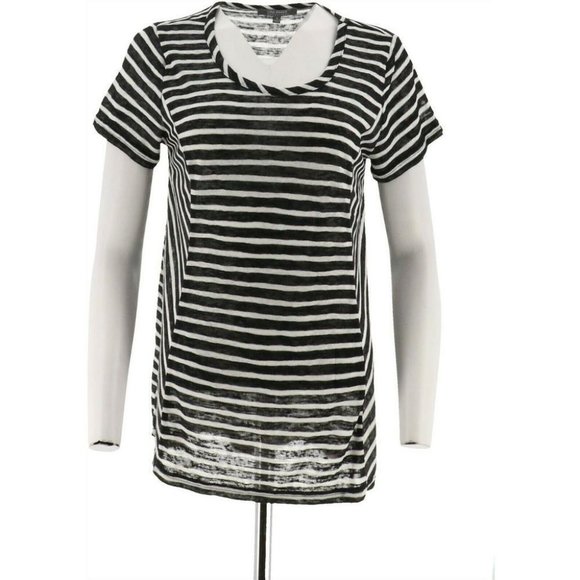 Lisa Rinna Collection Tops - Lisa Rinna Collection Sheer Striped Knit Top Black and White Small NEW A288994